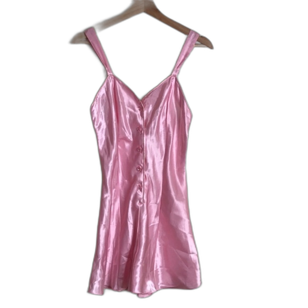 vtg Cacique 90s ladies pink button up‎ nightie babydoll romper size small sexy